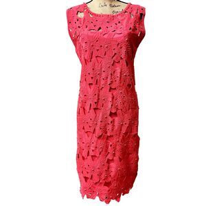Leo Guy Floral Embroidered Knitted Hot Pink Barbie Core Sleeveless Dress SZ S/M